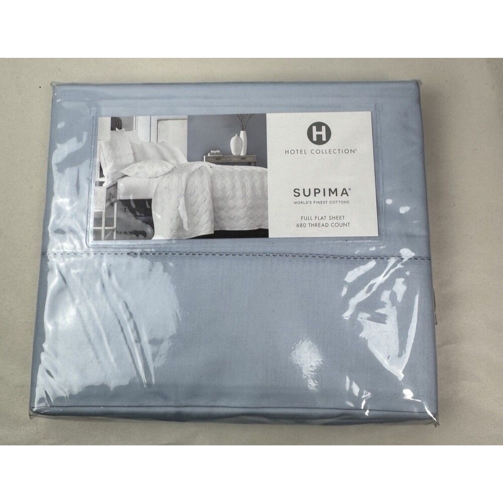 Hotel Collection 680 Thread Count Full Flat Sheet , Sky Blue , Supima Cotton
